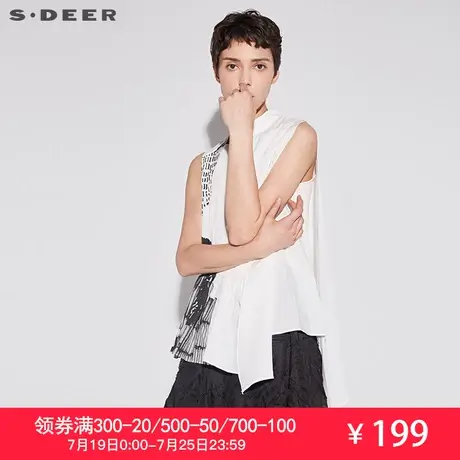 sdeer圣迪奥2019夏装现代感印花飘逸搭片不规则无袖衬衫S17280667图片