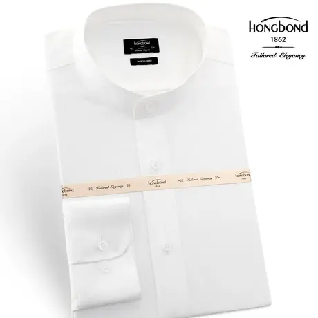 红邦创衣 中国风立领衬衫免烫白色提花衬衣男衬衫修身商务时尚图片