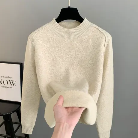 女士加绒半高领毛衣女秋冬2025春装爆款洋气加厚针织衫内搭打底衫商品大图