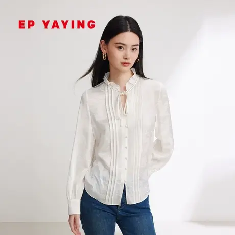EP YAYING雅莹女装 桑蚕丝提花立领长袖衬衫 2024春装新款2205A图片