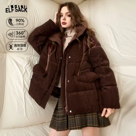 妖精的口袋美拉德复古短款羽绒服女2023冬新款设计感加厚羽绒外套商品大图