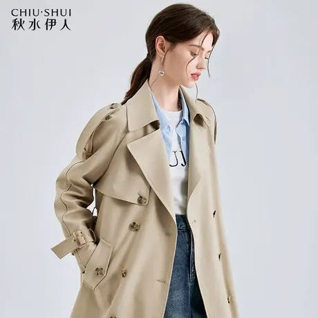 秋水伊人英伦风卡其色中长款风衣2024新款女时尚休闲外套春秋大衣图片