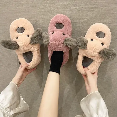 棉拖鞋女秋冬季包跟毛绒可爱卡通小狗保暖居家用室内月子棉鞋外穿图片
