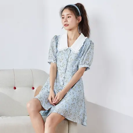 唐狮夏季女装连衣裙娃娃领碎花短款炸街收腰a字减公主裙子图片