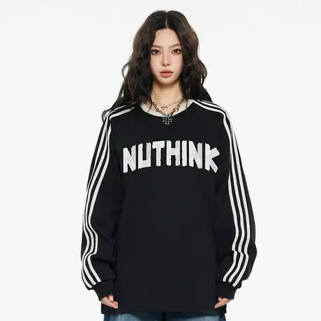 Nuthink国潮撞色套头加绒加厚直喷卫衣潮牌男冬季保暖打底衫上衣商品大图