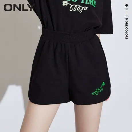 ONLY奥莱夏季直筒松紧腰四叶草印花休闲运动短裤女商品大图