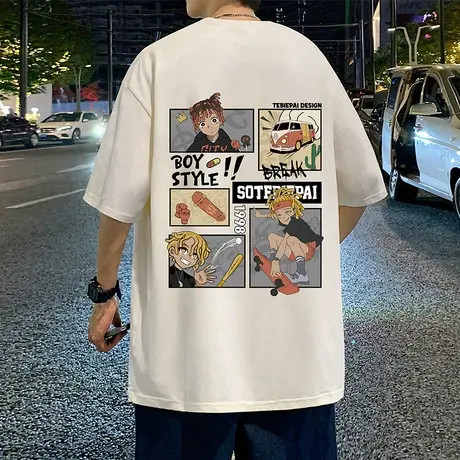 美式复古短袖t恤男夏季ins潮牌半袖宽松oversize纯棉卡通印花上衣商品大图