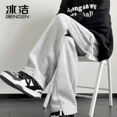 冰洁卫裤男2024年春夏季新款阔腿裤大码宽松潮流百搭休闲运动裤子商品大图