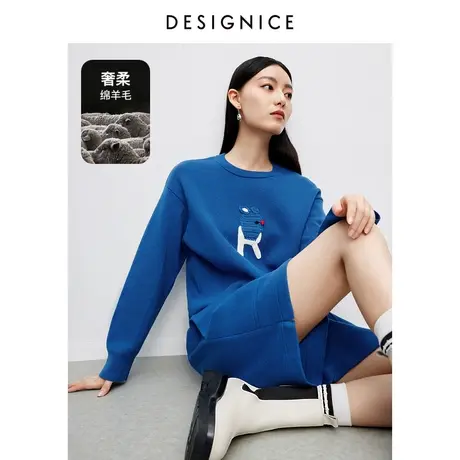 商场同款迪赛尼斯2023秋冬季新款休闲宽松通勤风圆领长袖针织衫女商品大图