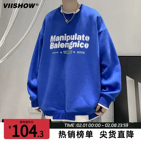 VIISHOW重磅圆领卫衣男士春季2024新款假两件潮牌宽松上衣男外套商品大图