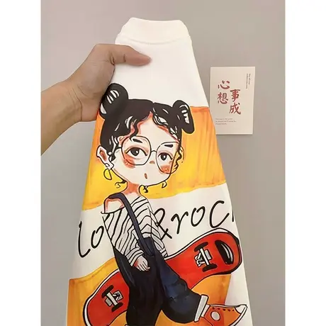 纯棉磨毛加厚设计感短袖t恤女夏季潮牌宽松韩版学生半袖上衣体恤图片