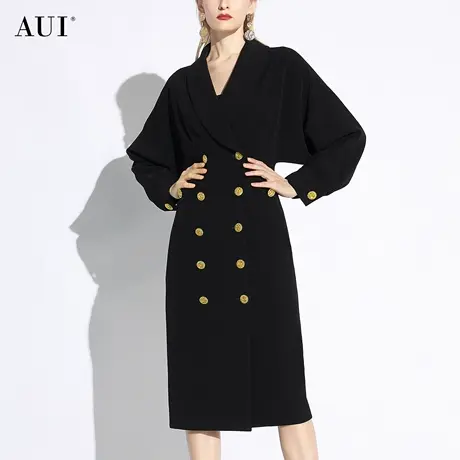 AUI黑色名媛气质职业长款西装外套女2024春新款设计感小众西服裙图片