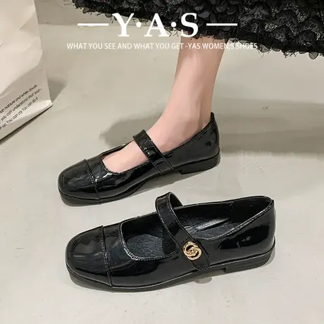 小香风玛丽珍鞋女法式一字软皮平底单鞋浅口粗跟小皮鞋乐福鞋女图片