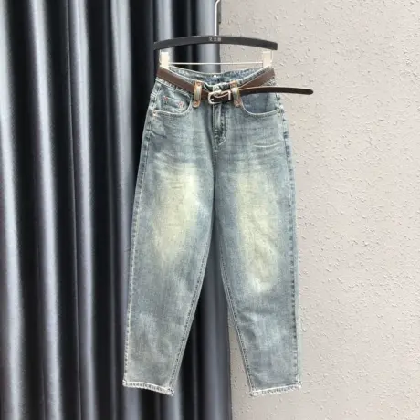 2024春夏新款女装休闲萝卜裤九分裤潮百搭宽松显瘦高腰哈伦牛仔裤图片