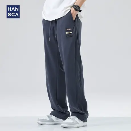 hansca休闲裤男宽松加肥加大码夏季潮牌贴标直筒垂感薄款拖地裤商品大图
