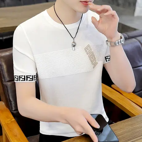 网红潮牌冰丝短袖t恤男士个性帅气夏装针织冰麻薄款上衣体恤小衫图片