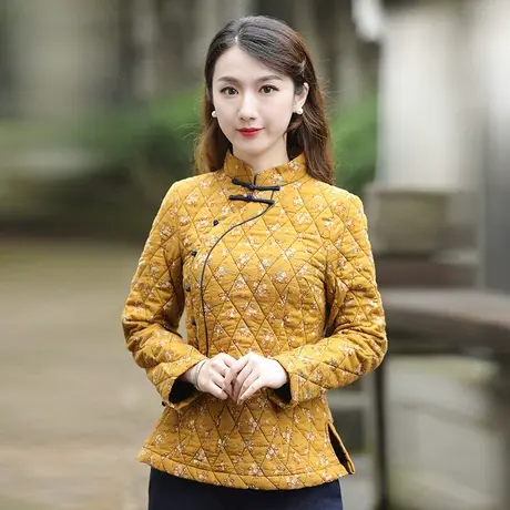 筠雅唐装女冬棉袄旗袍式上衣加厚保暖复古偏襟盘扣棉服中国风棉衣商品大图