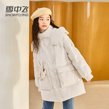 雪中飞羽绒服女款2023新款冬季连帽中长款宽松时尚保暖小个子外套商品大图