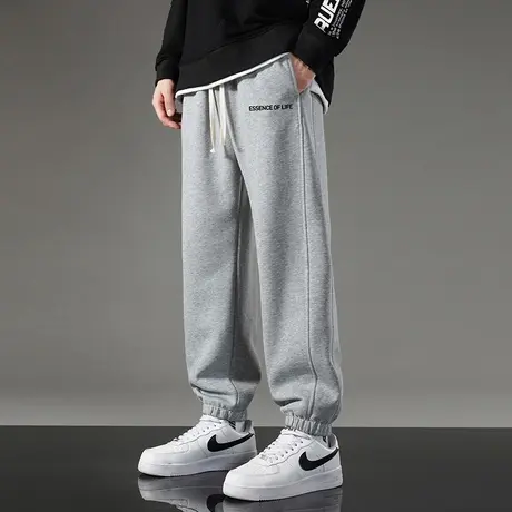 休闲长裤子男秋冬款加绒运动裤九分抽绳小脚束脚加绒卫裤宽松百搭图片