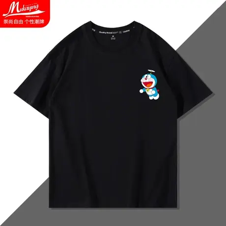 叮当猫t恤情侣装夏季潮流短袖2022新款宽松卡通纯棉圆领半袖体恤图片