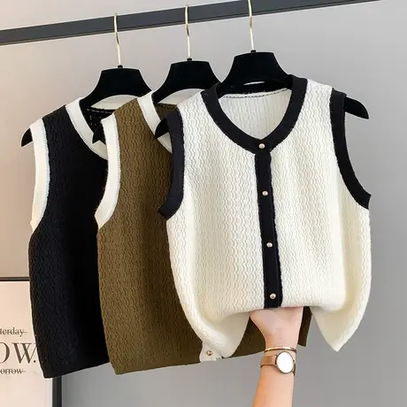 小香风气质圆领坎肩针织开衫马甲女2023早秋新款外搭显瘦无袖上衣图片