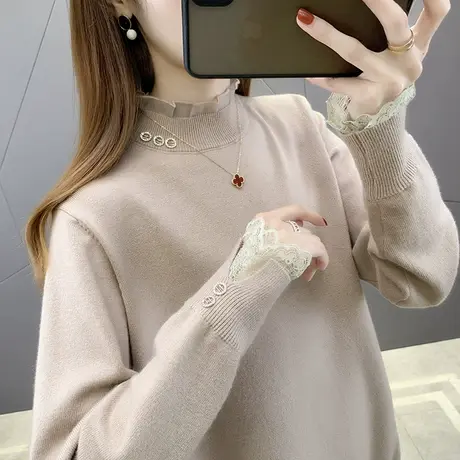 蕾丝打底衫女内搭洋气秋季2023新款女装半高领套头女士毛衣外穿商品大图