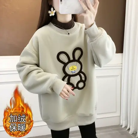 高领加绒加厚中长款卫衣女秋冬2023新款休闲内搭打底外穿保暖上衣图片