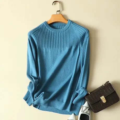 秋冬新款圆领针织衫女士新款插肩长袖套头内搭毛衣打底衫洋气上衣商品大图