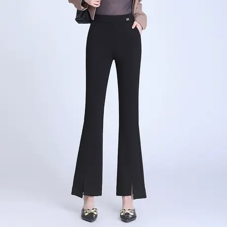 2023秋季新款黑色开叉喇叭裤女高腰简约通勤长裤显瘦微喇裤休闲裤商品大图