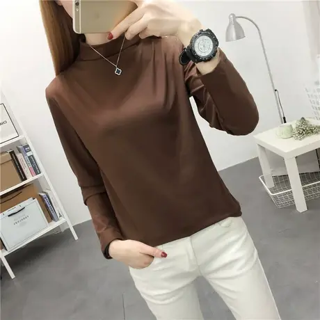 半高领打底小衫女士秋冬长袖2023新款韩版学生上衣服百搭港风t恤图片