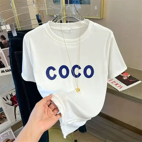 短袖T恤女螺纹修身内搭夏2022韩版新款圆领基础休闲学生上衣打底商品大图