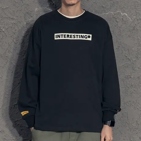 奕飏气泡印花秋季宽松男士长袖t恤2020新款圆领体恤休闲百搭秋装图片