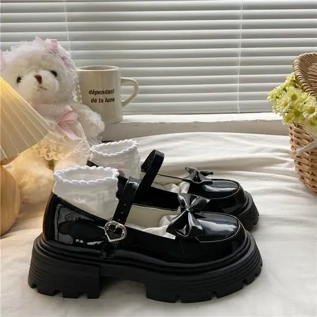 法式蝴蝶结小皮鞋女英伦风2023春季新款日系圆头jk软妹玛丽珍单鞋商品大图