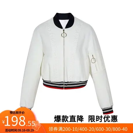【艾格】2023春秋新款女装简约撞色时尚刺绣舒适休闲短款飞行夹克图片