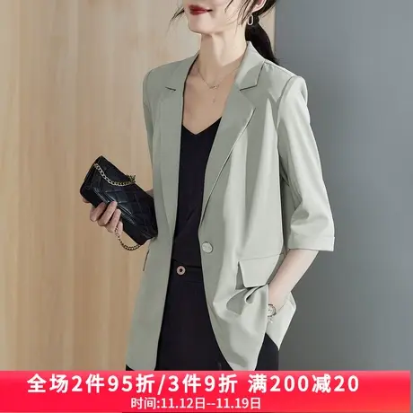 娅丽达薄款西装外套女2023年夏季新款高级感七分袖气质黑色小西服商品大图