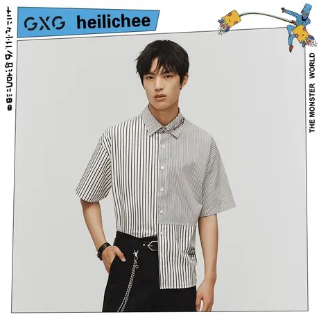 【新款】GXG男装 夏季条纹休闲短袖衬衫10C123006C图片