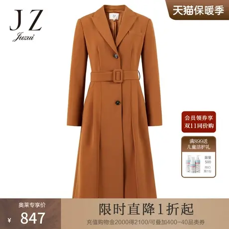 JZ玖姿纯色通勤西装领单排扣2022年秋季红咖长袖直筒长款风衣商品大图