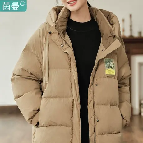茵曼官方旗舰店连帽中长款轻薄白鸭绒羽绒服外套女秋冬季2023新款图片