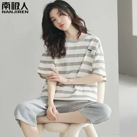 睡衣夏季女款2024新款 纯棉 夏天女士短袖七分裤韩范家居服春秋款商品大图
