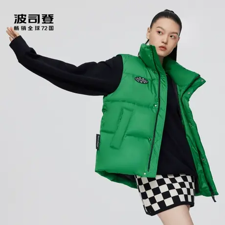 波司登马甲羽绒服棋盘格立领设计男女同款情侣时尚字母印花潮流冬图片