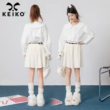 KEIKO  洋气减龄娃娃领白色衬衫女2023秋季宽松内搭打底长袖衬衣商品大图