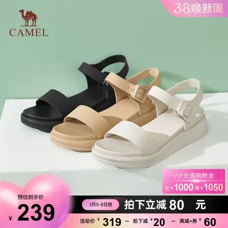 骆驼女凉鞋2023年新款软底一字带凉鞋女夏季露趾真皮厚底凉鞋女款图片