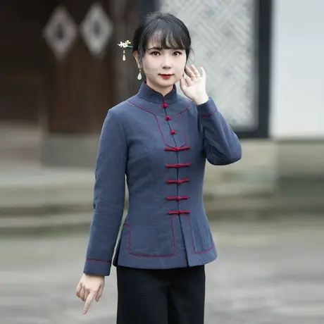 筠雅国风改良旗袍棉袄女大码冬季中式唐装上衣妈妈盘扣棉服23J693商品大图