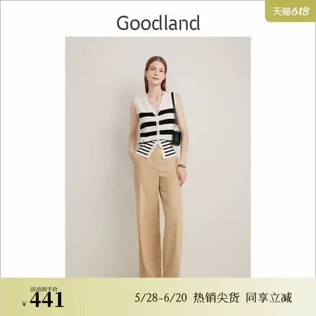 Goodland美地春季法式优雅Bridget Riley条纹背心羊毛马甲商品大图