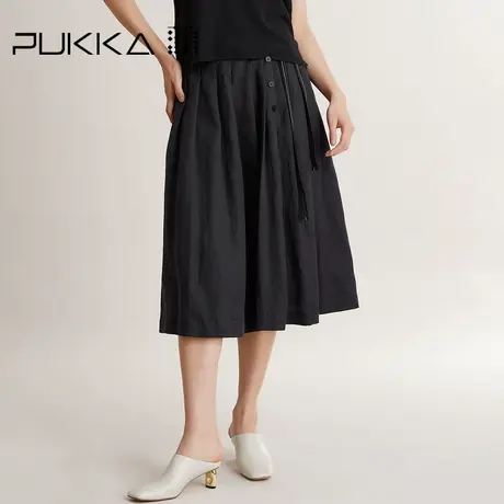 Pukka蒲牌百褶半裙女2022春季新款宽松休闲原创设计收腰显瘦裙子图片