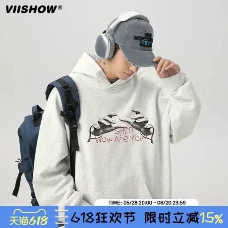 VIISHOW重磅潮牌印花连帽卫衣男秋季新款小众设计感高街运动帽衫图片