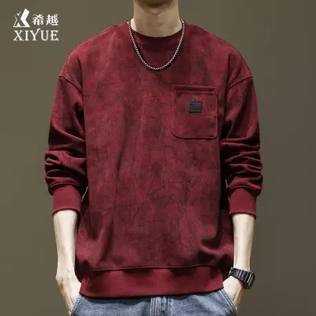 德澳绒红色卫衣男士衣服2025春秋新款上衣男宽松大码长袖打底衫潮图片