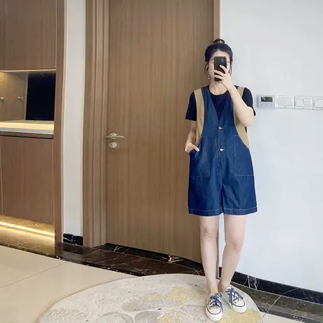 大码牛仔时髦遮肉两件套时尚套装连体裤女夏显瘦2025胖mm短裤炸街商品大图