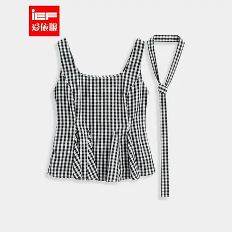 IEF/爱依服2025夏季时尚百搭背心女时尚格子外穿无袖绝美小上衣图片