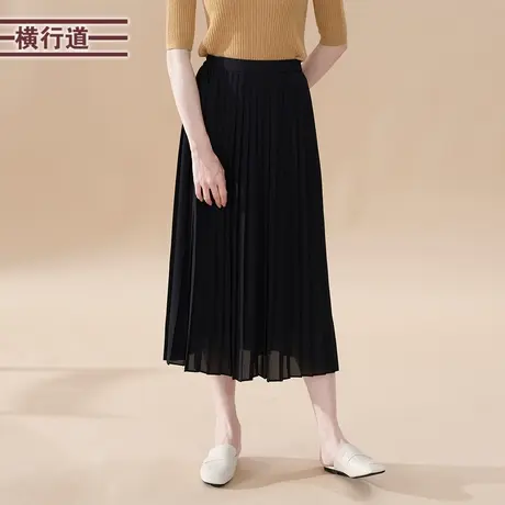 百褶裙纯色雪纺半身裙2023夏新款纯色包臀黑色显瘦A字裙显瘦大码图片